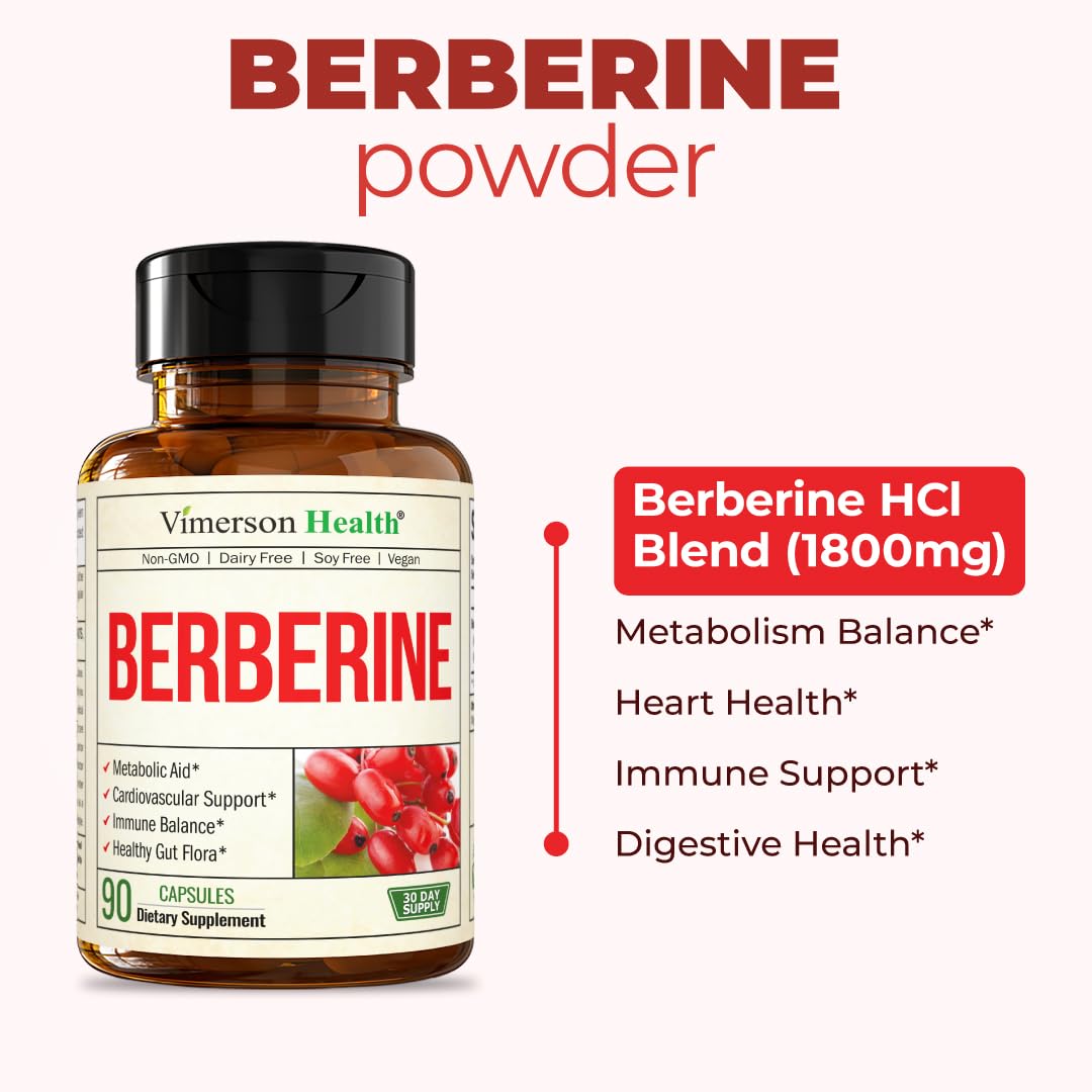 Vimerson Health Berberine 1800mg – Immune, Cardiovascular & Gut Support | Vegan & Non-GMO