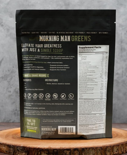 Morning Man Greens Probiotic Superfood Mix – 95mg Caffeine, 75+ Vitamins, Gluten Free, Vegan, 30 Servings