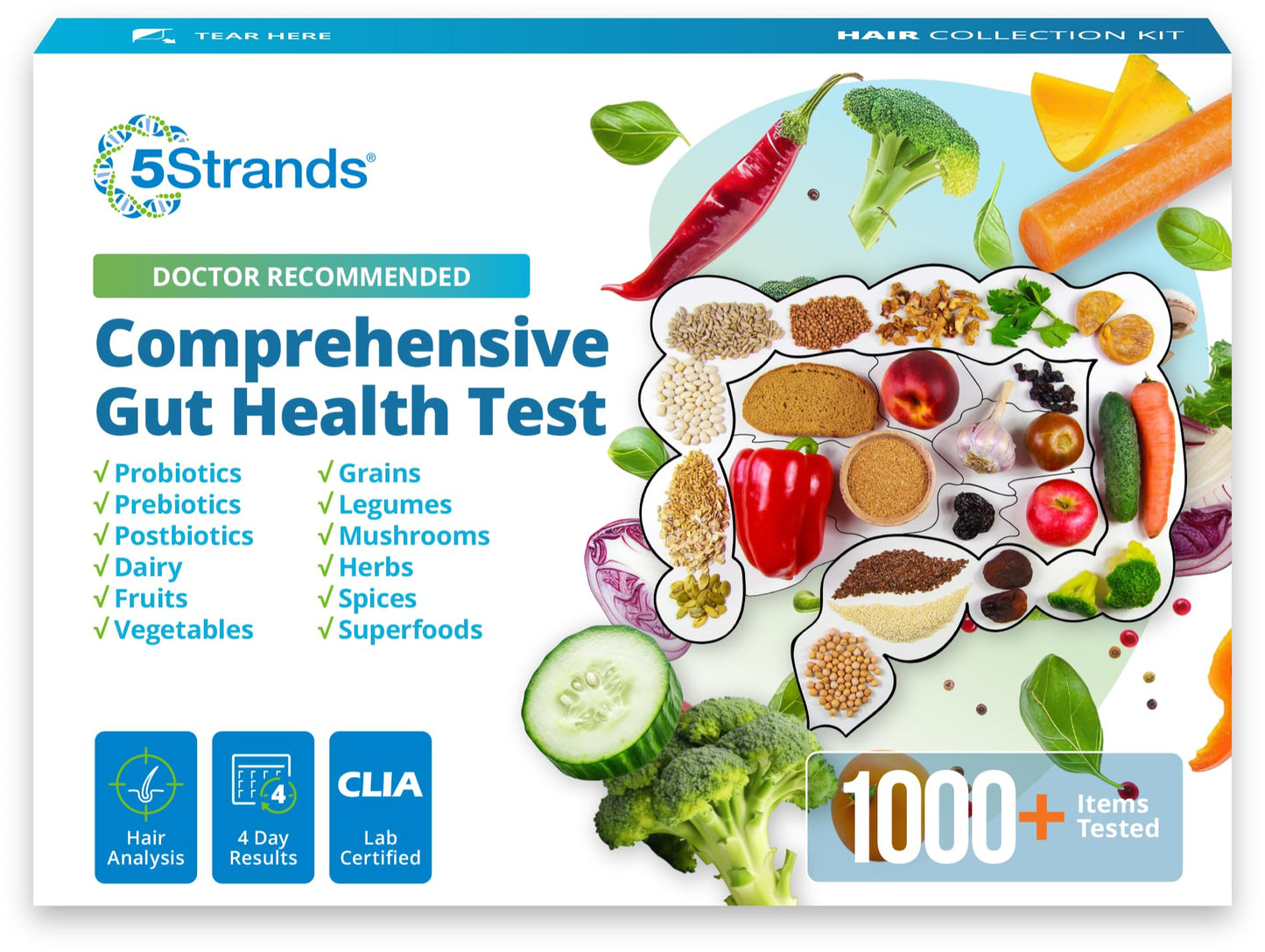 5Strands Gut Health Test for Adults & Kids — At-Home Hair Sample, 1,020 Items