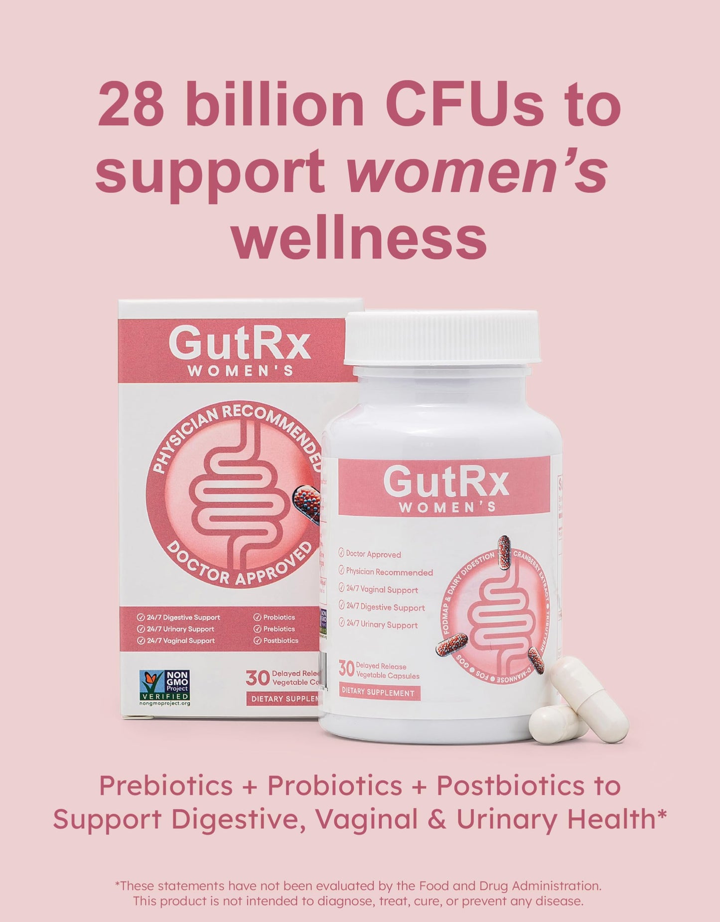 GutRx Women's Probiotic – 28B CFU with Cranberry & D-Mannose | Vegan
