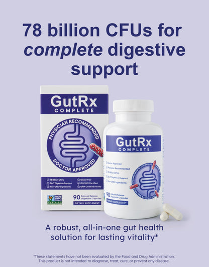 GutRx Complete Probiotic, Prebiotic & Postbiotic – 78B CFU with Akkermansia & Christensenella – 90 Count