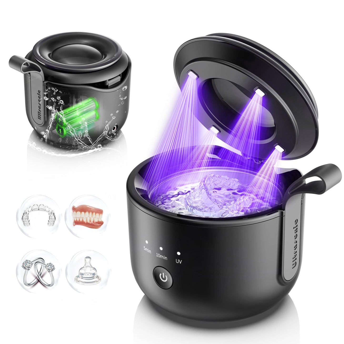 Guyyr Ultrasonic Retainer Cleaner Machine – 48kHz Cordless Waterproof Dental & Jewelry Cleaner