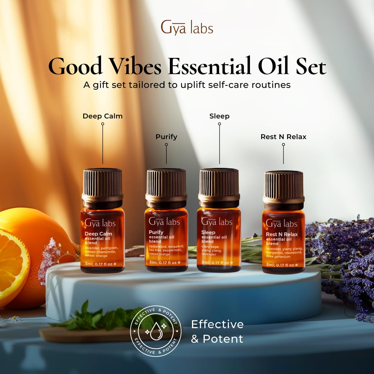 Gya Labs Good Vibes Essential Oil Set (0.17 Fl Oz×8) – Diffuser, Aromatherapy & DIY Candle Scents