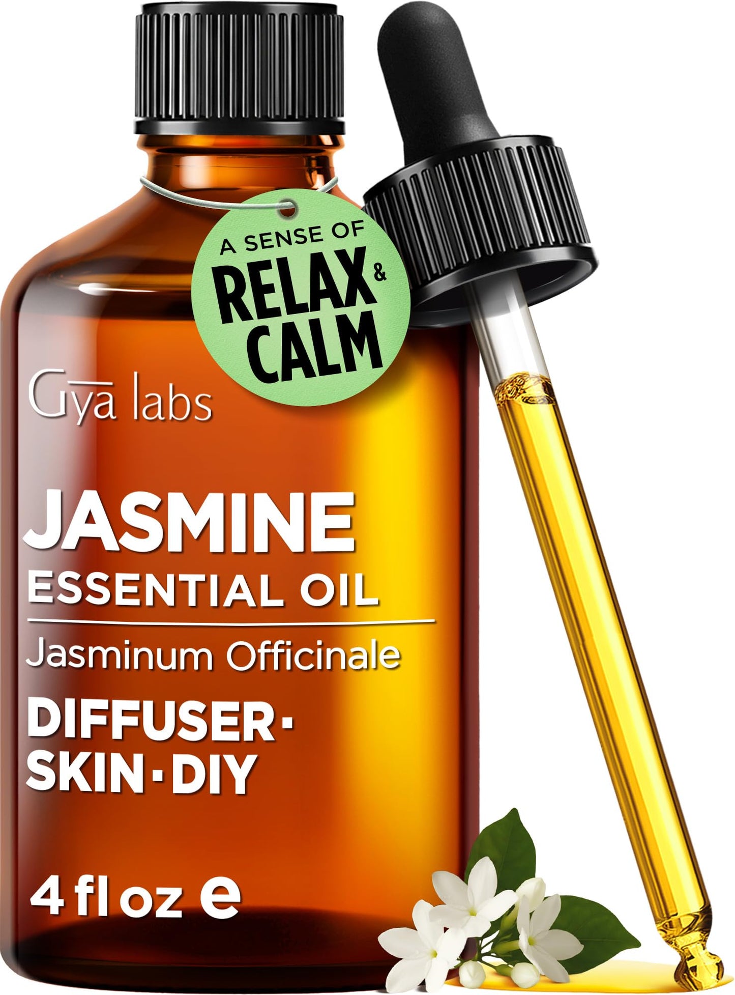Gya Labs Jasmine Essential Oil - 4 Fl Oz | 100% Pure Jasmine Oil for Hair, Skin, Diffuser & DIY Candles
