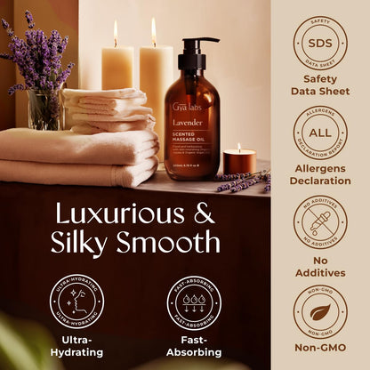 Gya Labs Lavender Massage Oil – 6.76 Fl Oz, Non-Greasy for All Skin Types