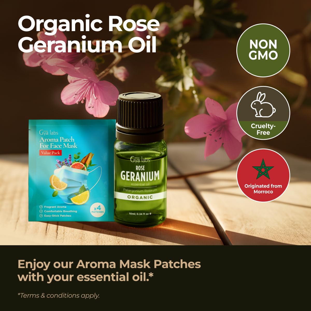 Gya Labs Organic Rose Geranium Essential Oil - 0.34 fl oz | Skin, Hair, Diffuser, Aromatherapy, DIY Candle Making Scents