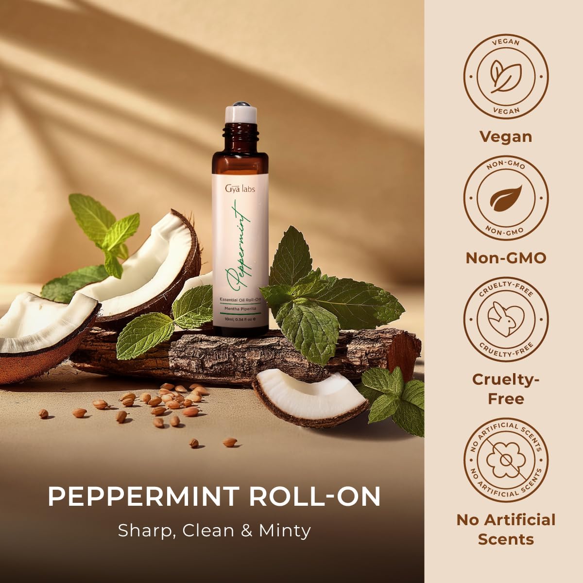 Gya Labs Peppermint Essential Oil Roll-On – 0.34 fl oz Travel Size