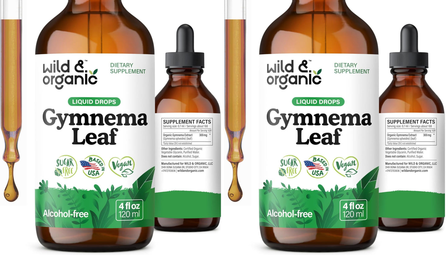 Wild & Organic Gymnema Sylvestre Extract Drops – Sugar-Free, Alcohol-Free, Vegan (2 x 4 oz)