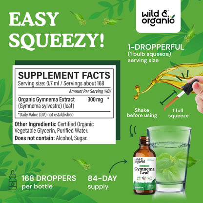 Wild & Organic Gymnema Sylvestre Extract Drops – Sugar-Free, Alcohol-Free, Vegan (2 x 4 oz)
