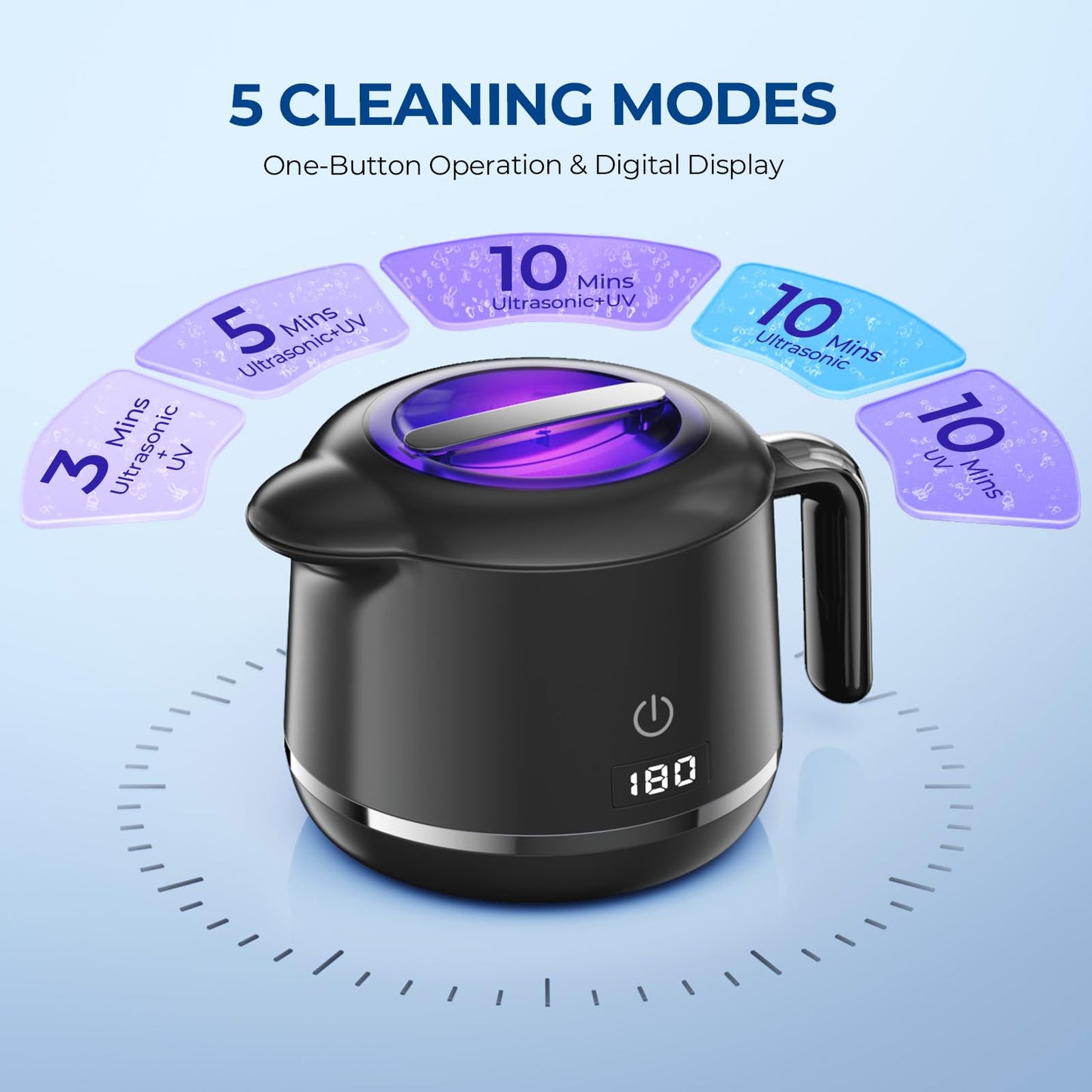 GYNHD Ultrasonic Retainer Cleaner – 45kHz, 200ml, 5 Modes, Bright Black