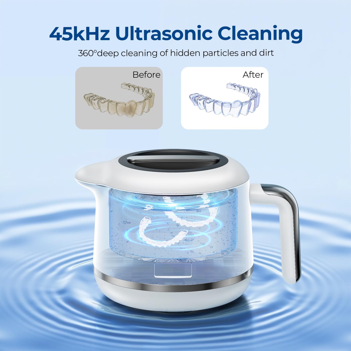 GYNHD Ultrasonic Retainer Cleaner - 45kHz 200ml, 5 Modes, Digital Timer, Water Bottle Design | Porcelain White