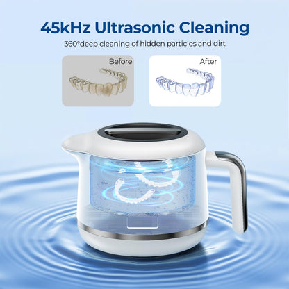GYNHD Ultrasonic Retainer Cleaner - 45kHz 200ml, 5 Modes, Digital Timer, Water Bottle Design | Porcelain White