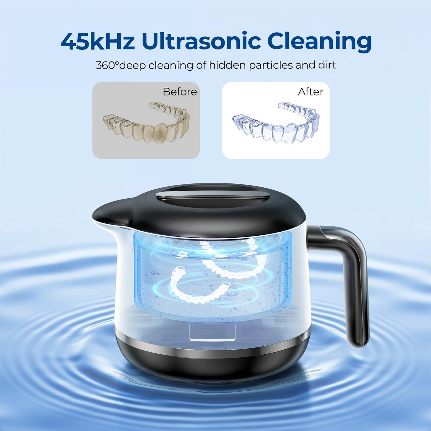 GYNHD Ultrasonic Retainer Cleaner: 45kHz, 200ml, 5 Modes, UV Light, Digital Timer