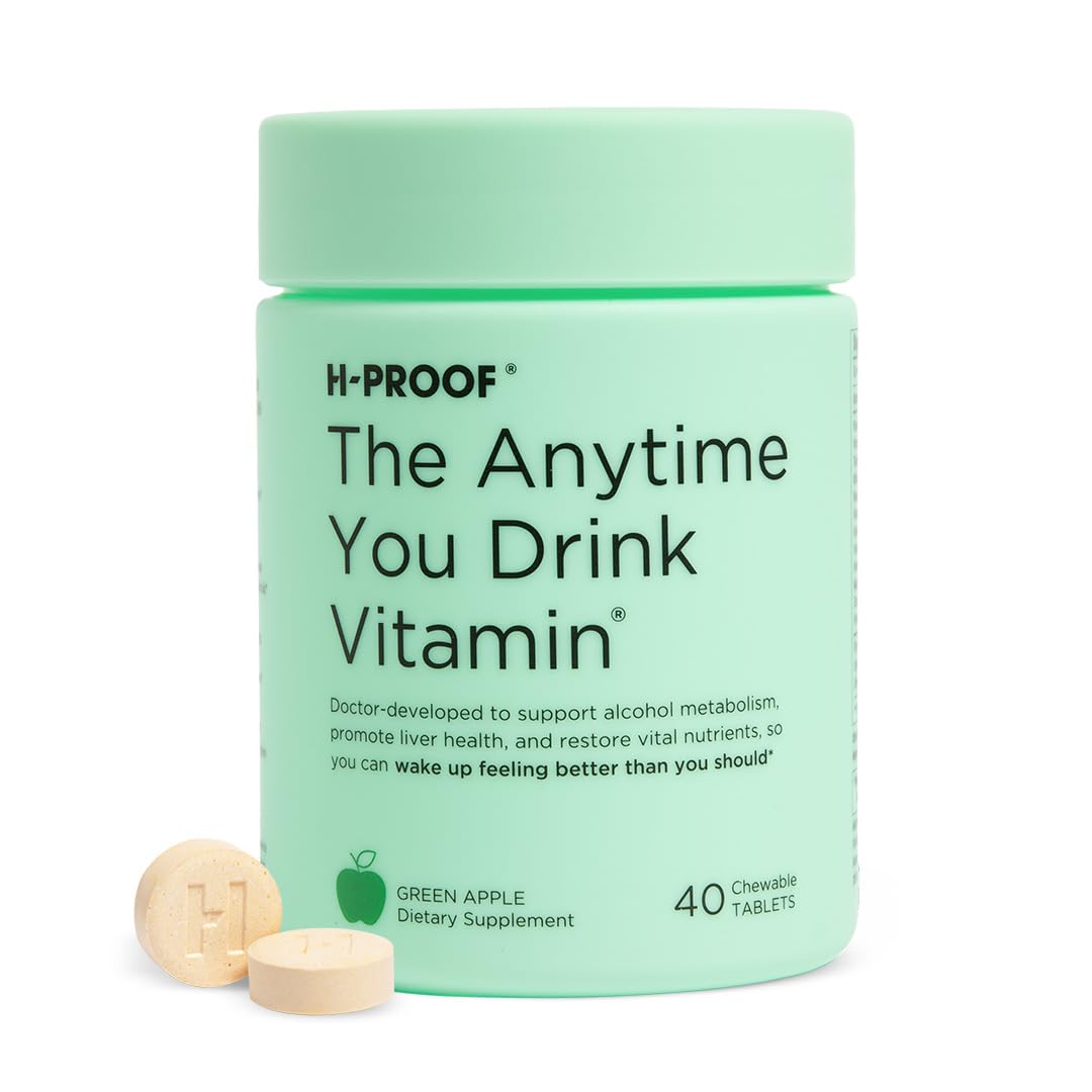 H-PROOF The Anytime You Drink Vitamin — Post-Drink Metabolism + Liver Health, Immunity Support, Vegan, 40 Chewables