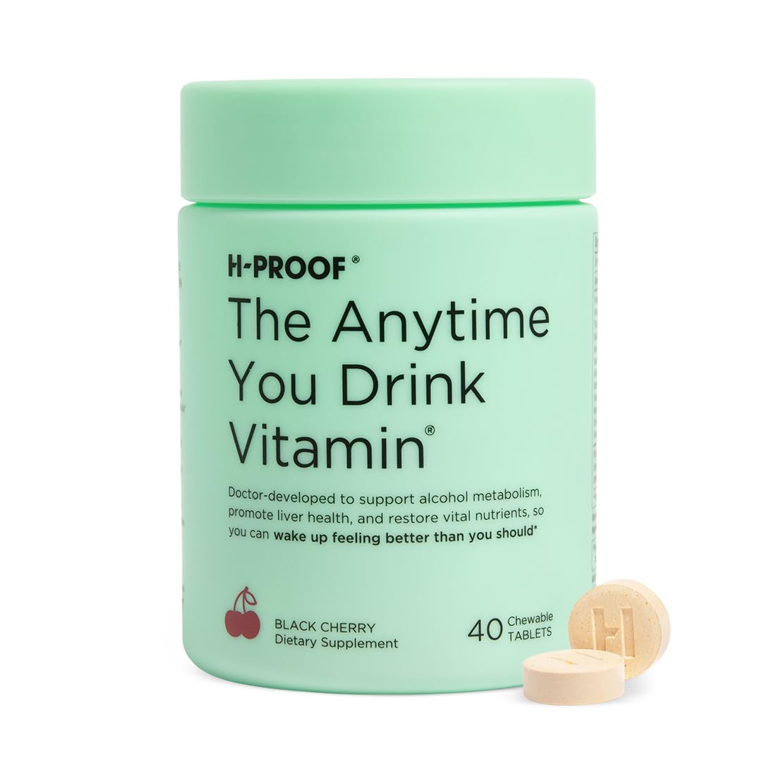H-PROOF The Anytime You Drink Vitamin — Liver Health & Immunity Support, 40 Chewable Tablets, Vegan, Black Cherry
