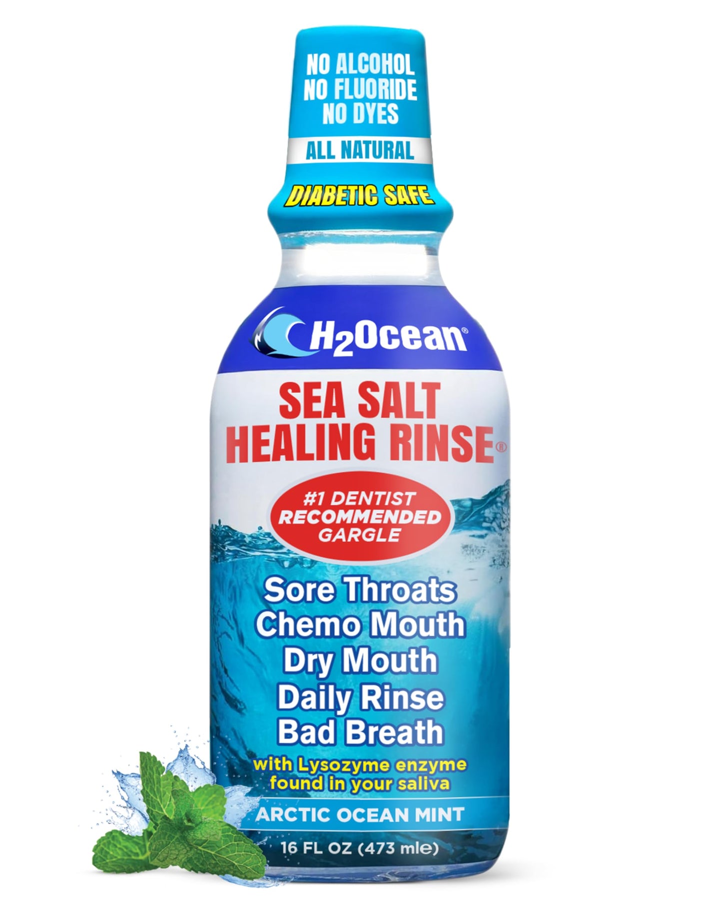 H2Ocean Healing Rinse – Alcohol & Fluoride Free Sea Salt Mouthwash, Arctic Ocean Mint, 16 oz