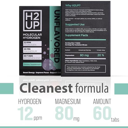 H2UP™ Sugar-Free Molecular Hydrogen Tablets – 60 Count, 12 PPM Hydrogen