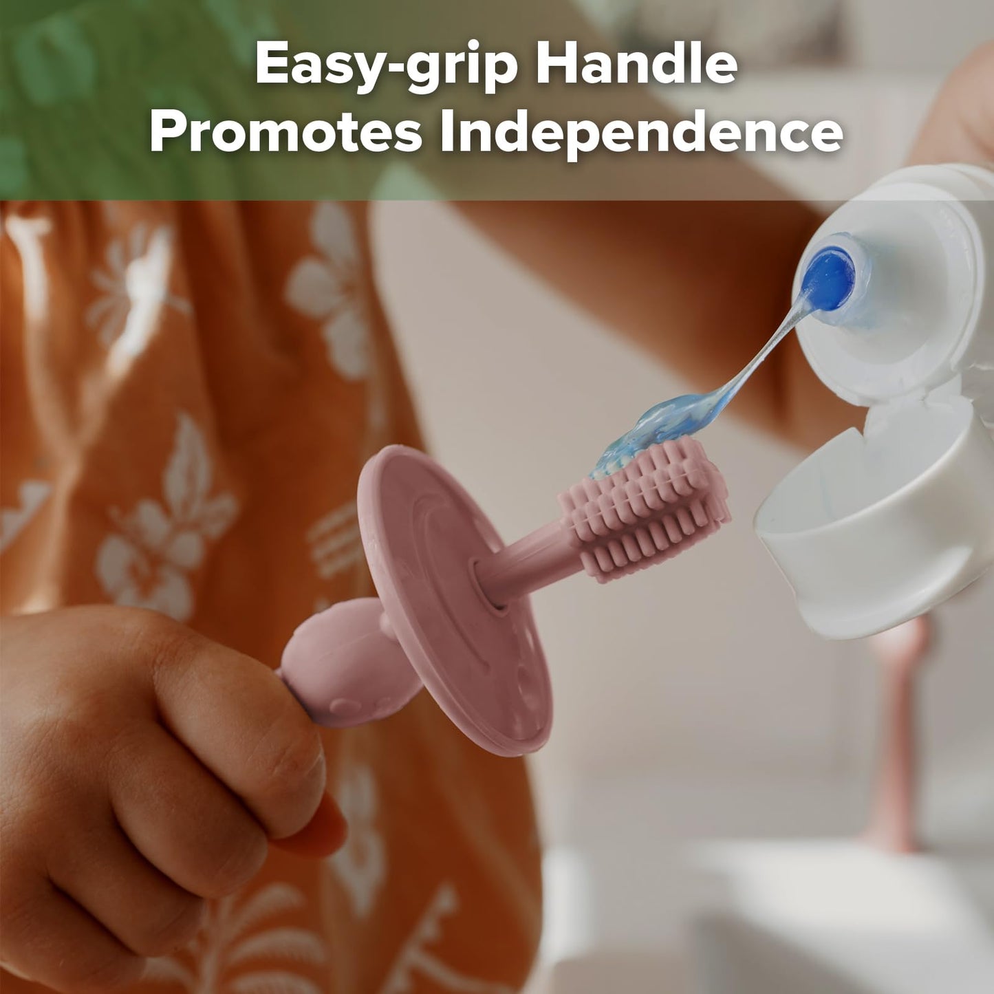 Haakaa 360° Baby Toothbrush with Suction Base – Gentle Self-Brushing Training (Blush)