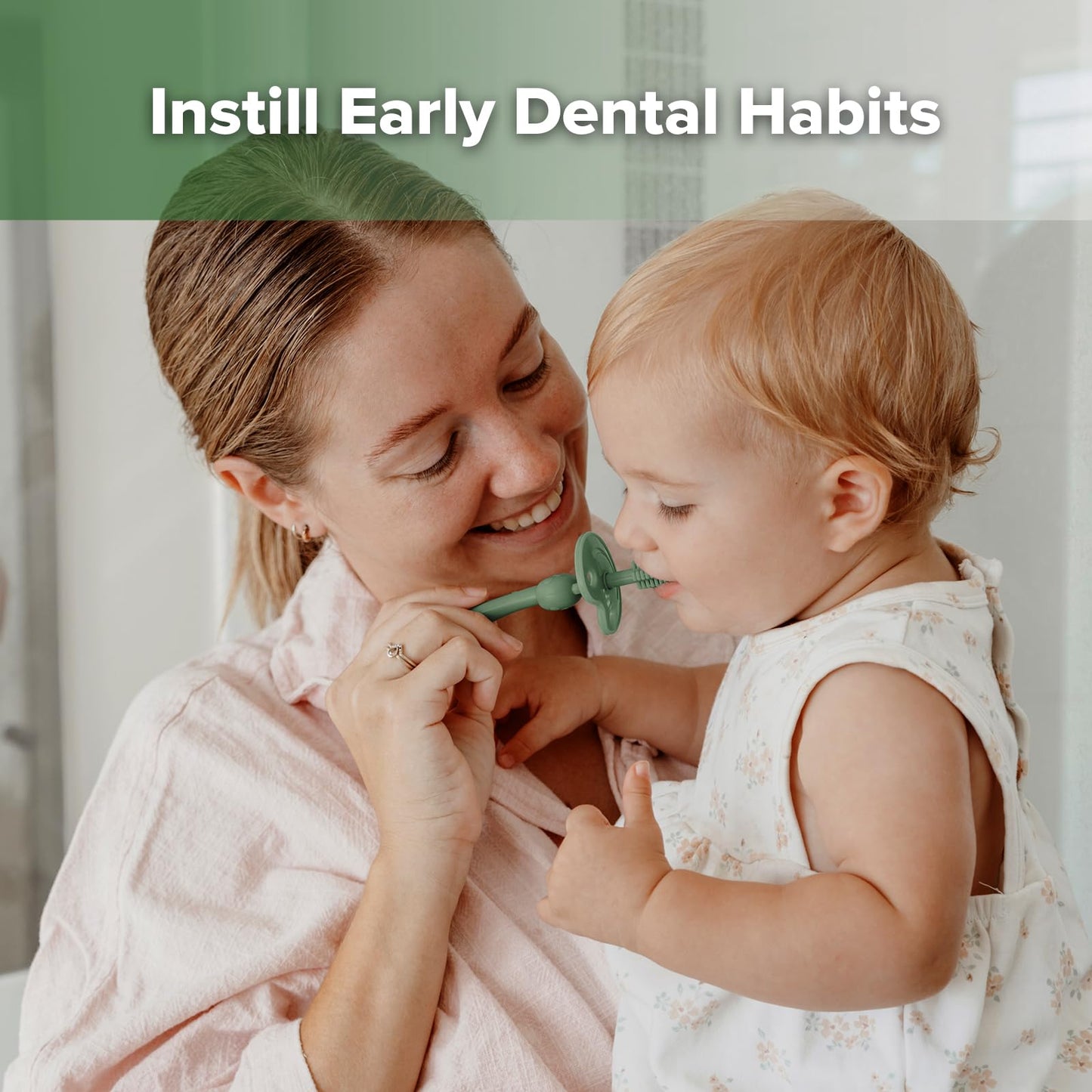 Haakaa 360° Baby Toothbrush with Suction Base - Jade, 360° Cleaning & Food-Grade Silicone