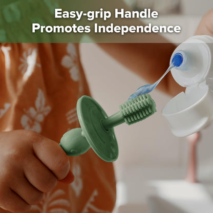 Haakaa 360° Baby Toothbrush with Suction Base - Jade, 360° Cleaning & Food-Grade Silicone