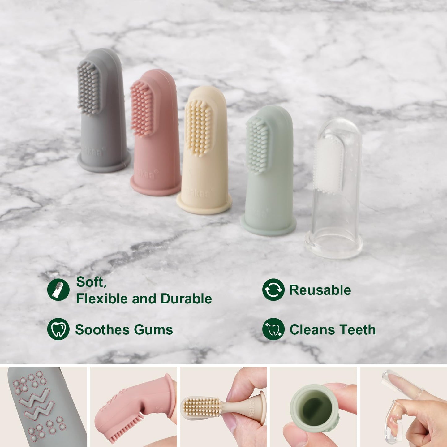Haakaa Silicone Baby Finger Toothbrush – 0 Months+ | 2 Pack – Pea Green