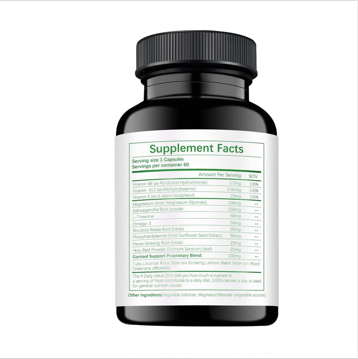 HABIZIYA Cortisol Manager – Adrenal Support for Women & Men (60 Count) | Ashwagandha, Rhodiola Rosea, Holy Basil | Vegan & Non-GMO