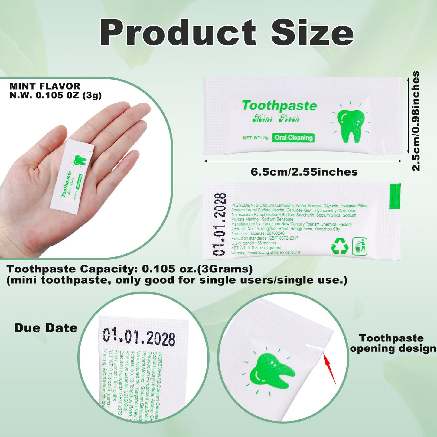HAIFOTRVA Travel Size Toothpaste 30 Pack – 0.105 oz Mint, Bulk Hotel & Guest Supplies