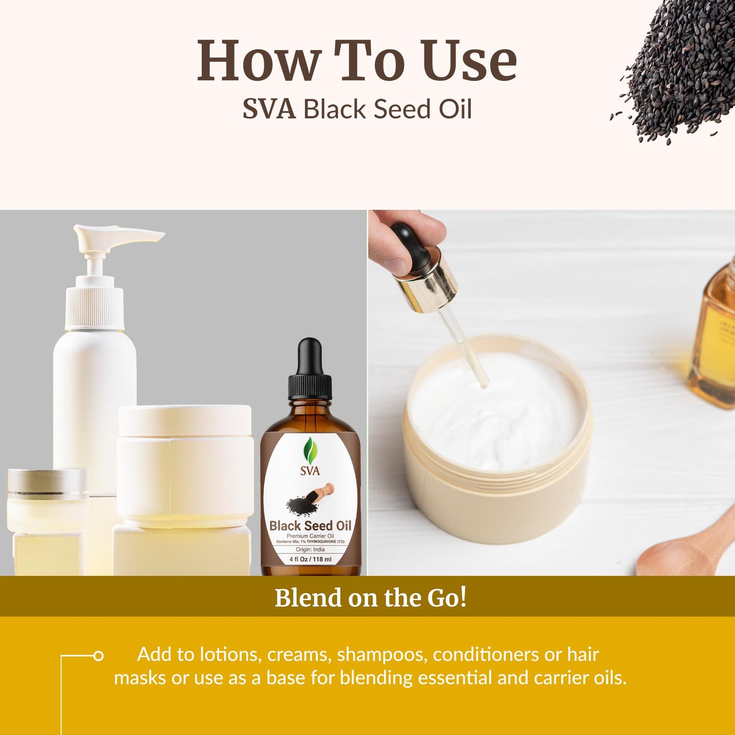 SVA Black Seed Oil - 4 Oz | Cold-Pressed Nigella Sativa Carrier Oil with Dropper