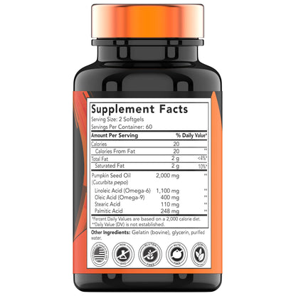 tnvitamins Pumpkin Seed Oil 2000 mg - 120 Softgels | Hair Growth & Bladder Support