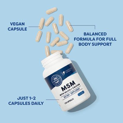 Vimergy MSM with Silica & Calcium Capsules – 120 Servings | Joint, Skin & Bone Support | Vegan & Gluten-Free