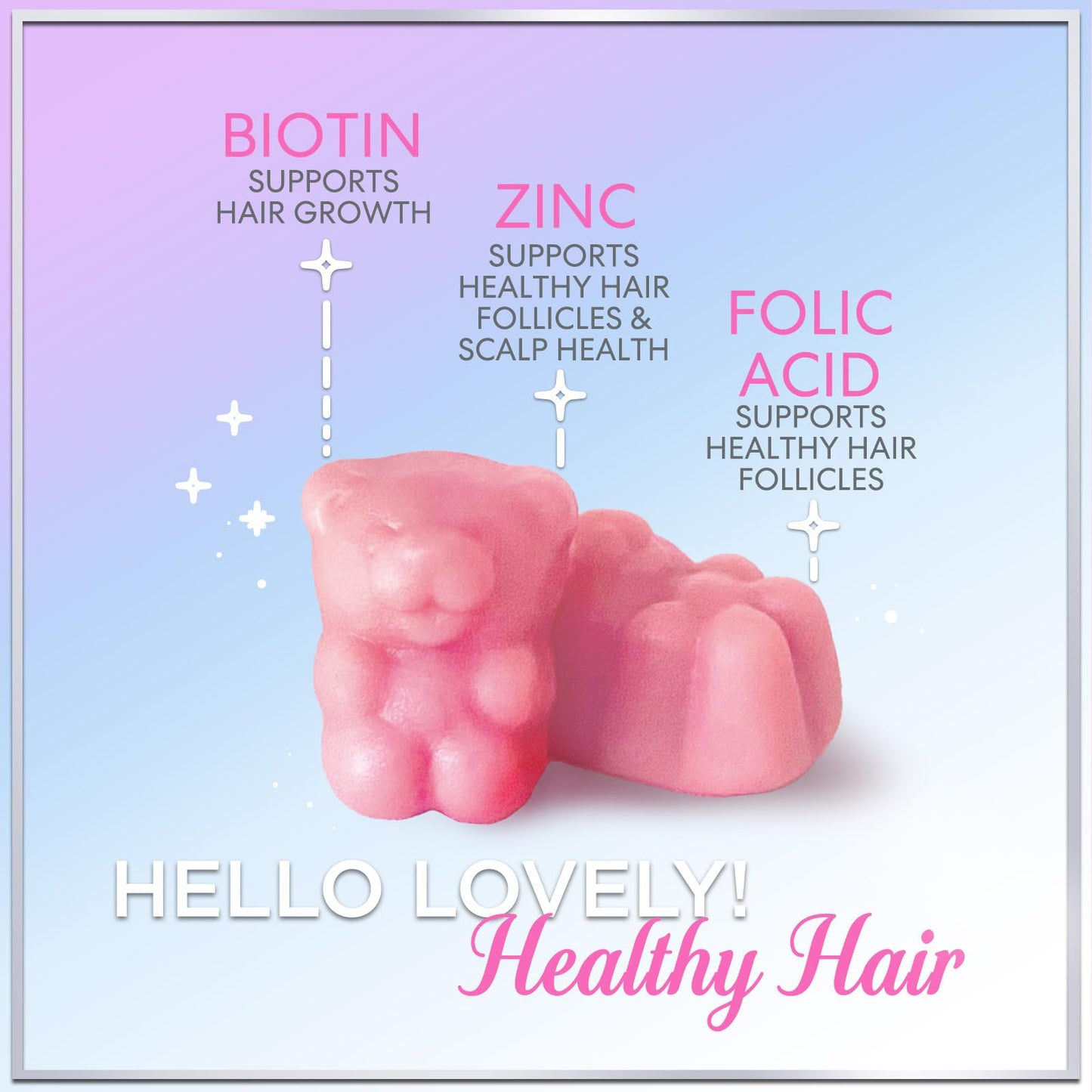 Hair Vitamins Gummies – Biotin 5000 mcg, Vitamin E & C, Zinc | Non-GMO, Gluten-Free, 60 Gummies