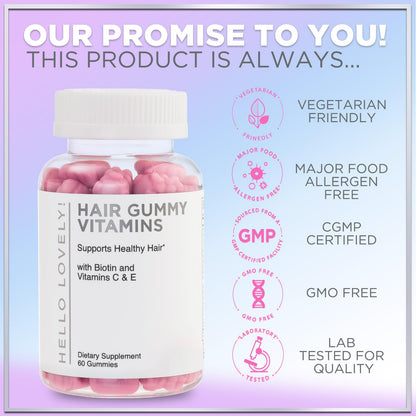Hair Vitamins Gummies – Biotin 5000 mcg, Vitamin E & C, Zinc | Non-GMO, Gluten-Free, 60 Gummies