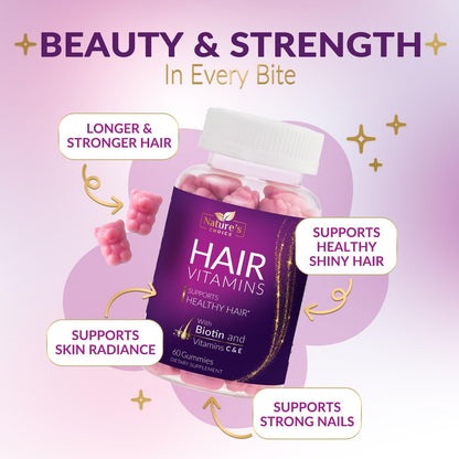Hair Vitamin Gummies – 5000 mcg Biotin, Vegetarian, Non-GMO | 60 Gummies