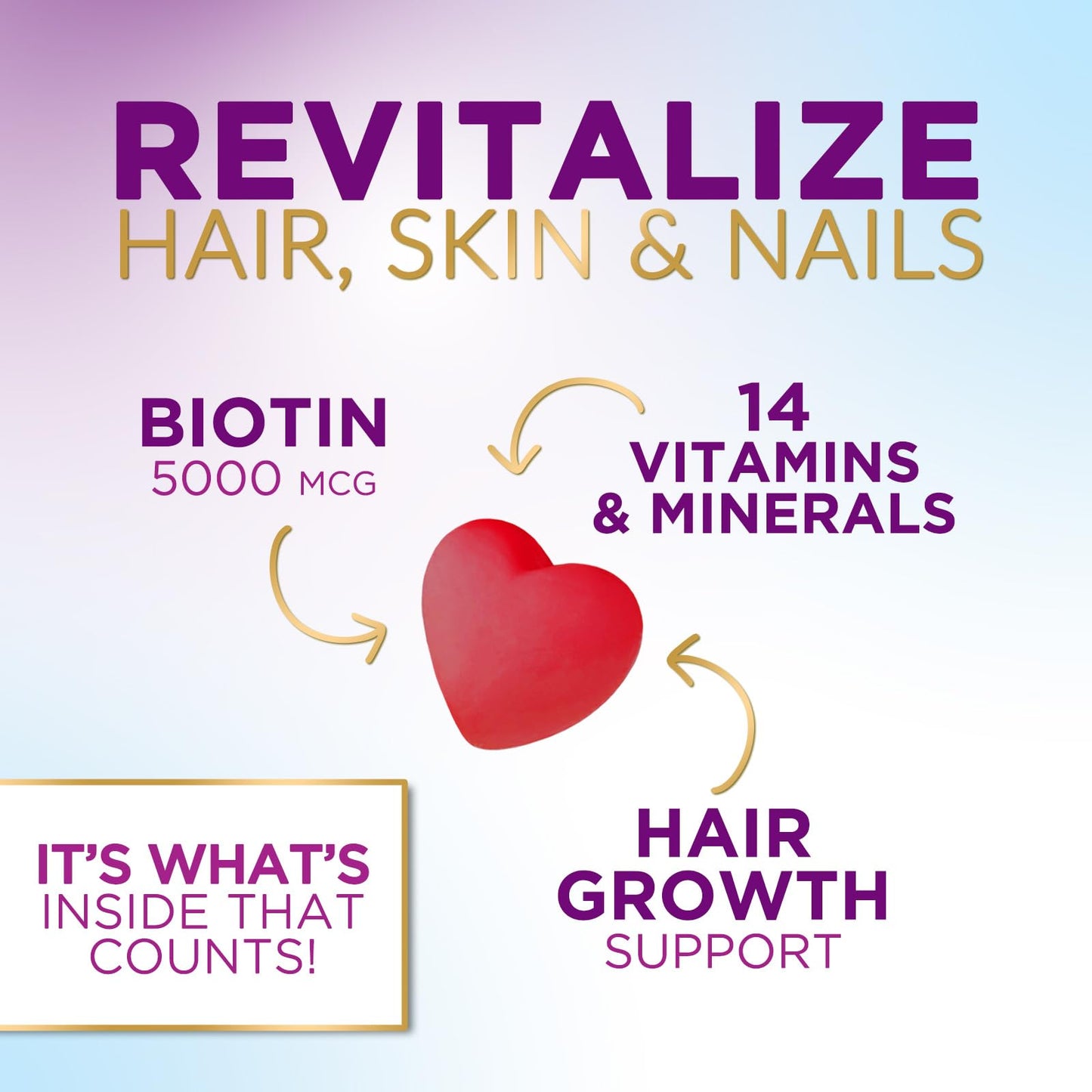 Hair Vitamins Gummies with Biotin 5000 mcg – Hair Growth, Skin & Nails – Non-GMO, Gluten Free – 60 Gummies