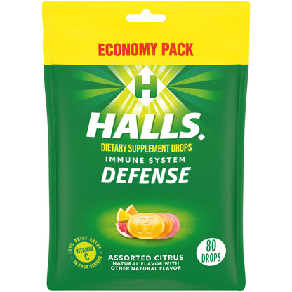 HALLS Defense Assorted Citrus Vitamin C Drops – 80 Drops Economy Pack