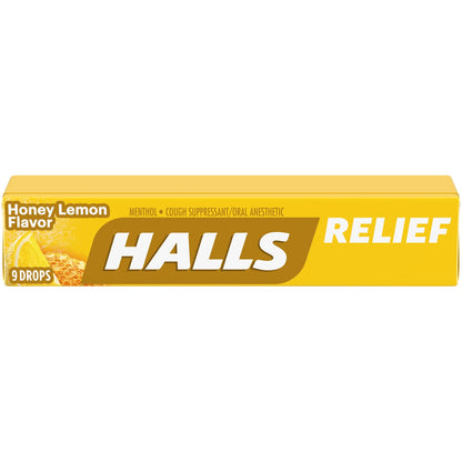 Halls Mentho-Lyptus Menthol Drops — Honey-Lemon, 9-Count (Pack of 20)