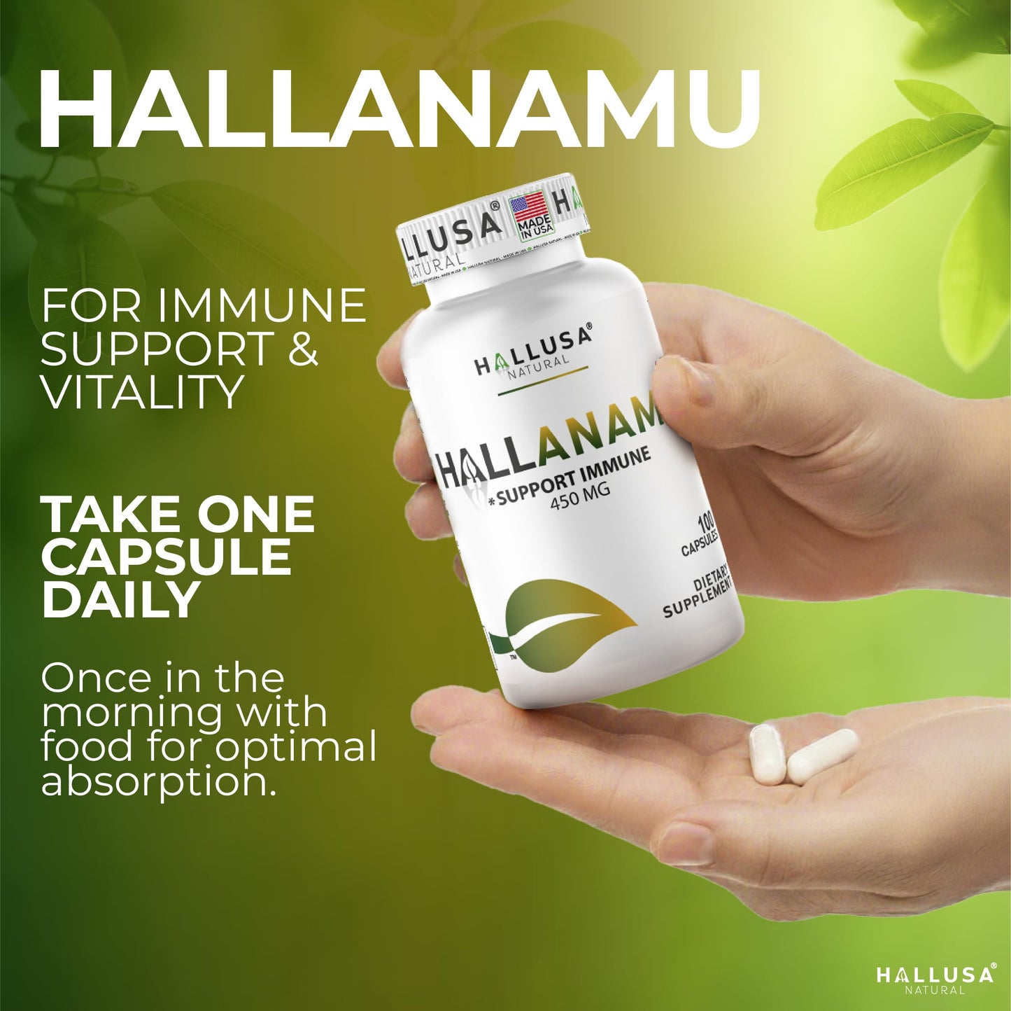 Hallusa Natural Anamu Root 450 mg – Organic Anamu Capsules (Petiveria alliacea) – Immune Support & Energy – 100 Capsules