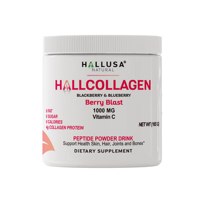 Hallusa Collagen Peptides Powder 1000mg + Vitamin C – BlackBerry & Blueberry Flavor | 4g per Serving