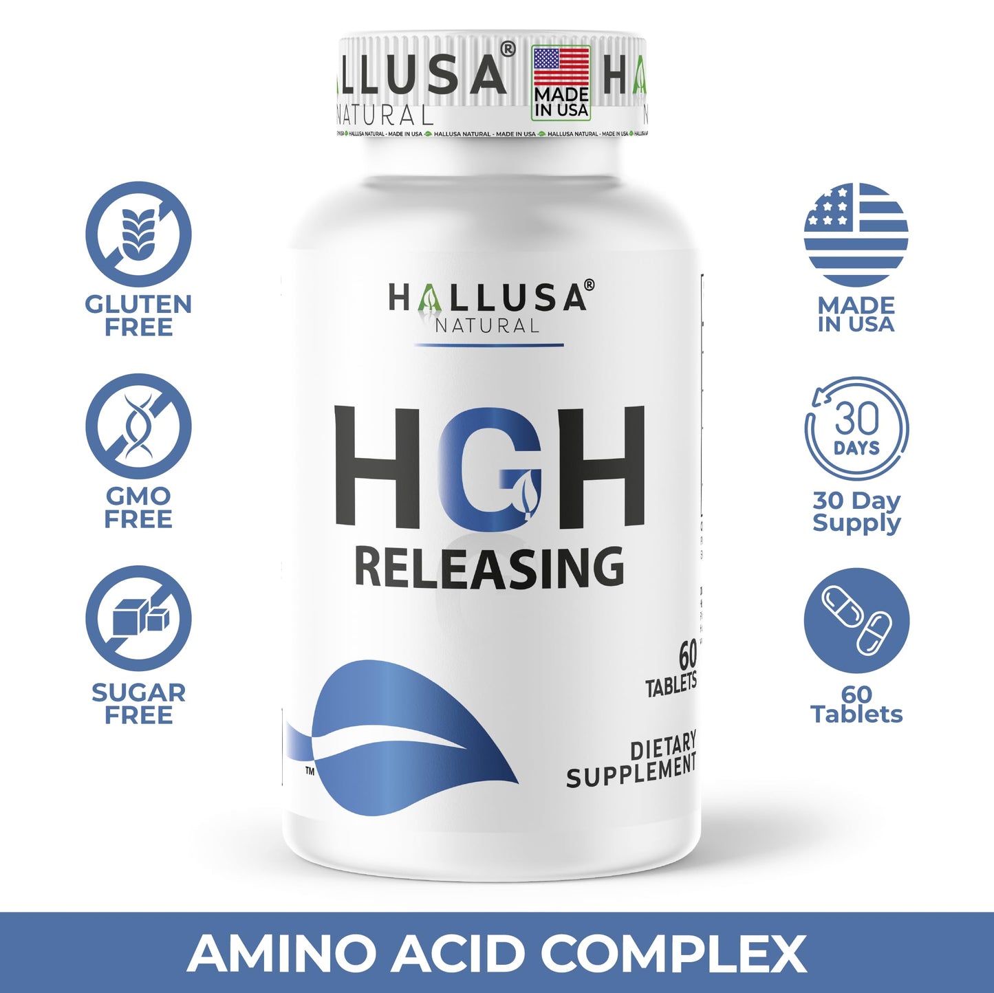Hallusa Natural HGH Complex - Amino Acid Supplement | 60 Tablets