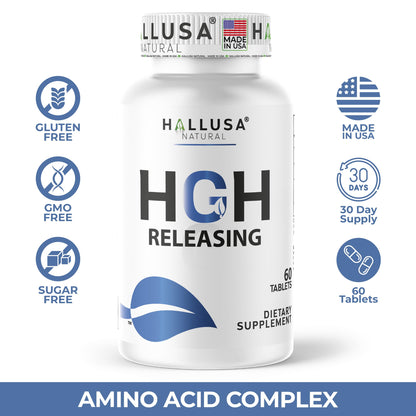 Hallusa Natural HGH Complex - Amino Acid Supplement | 60 Tablets