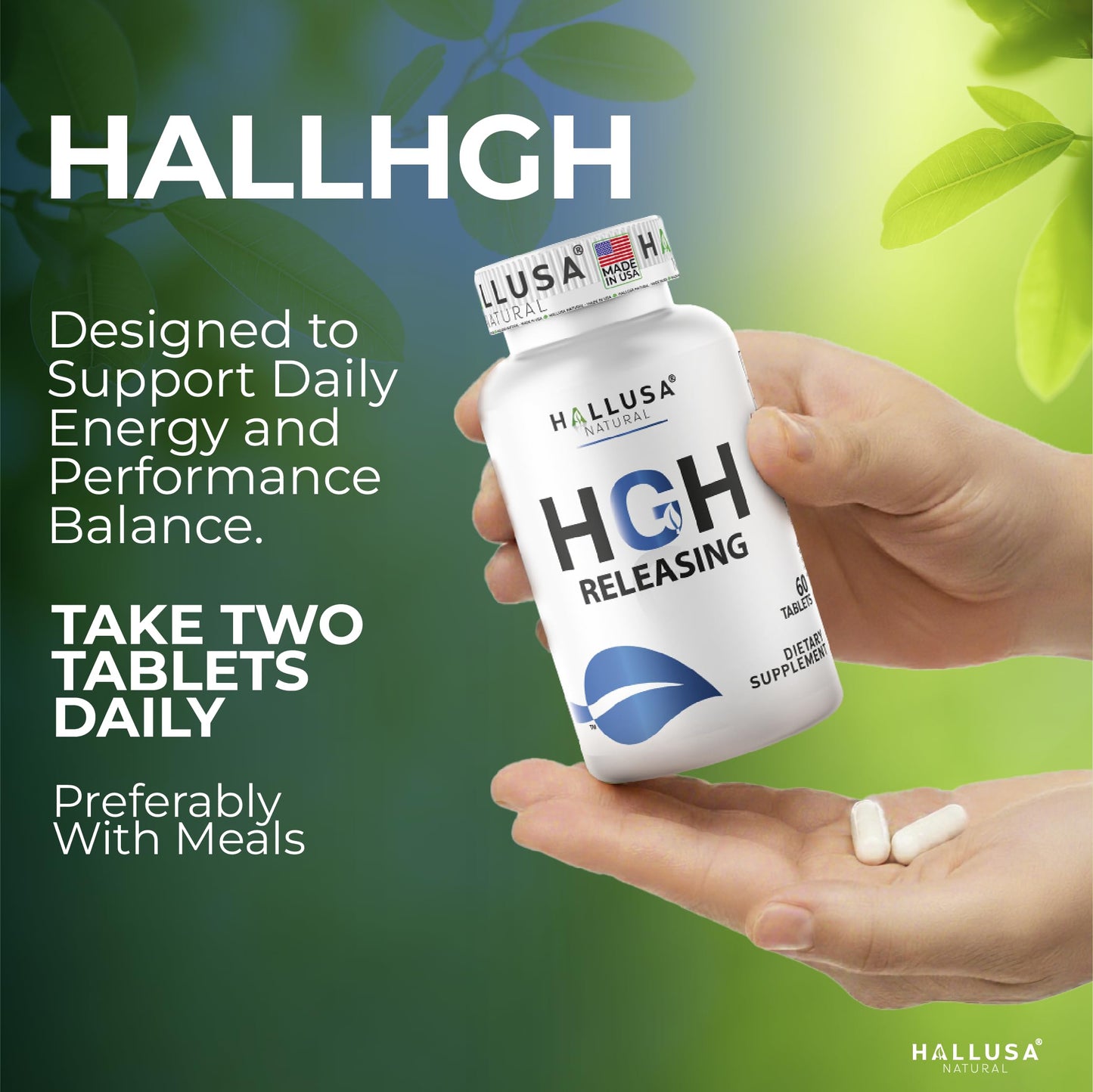 Hallusa Natural HGH Complex - Amino Acid Supplement | 60 Tablets