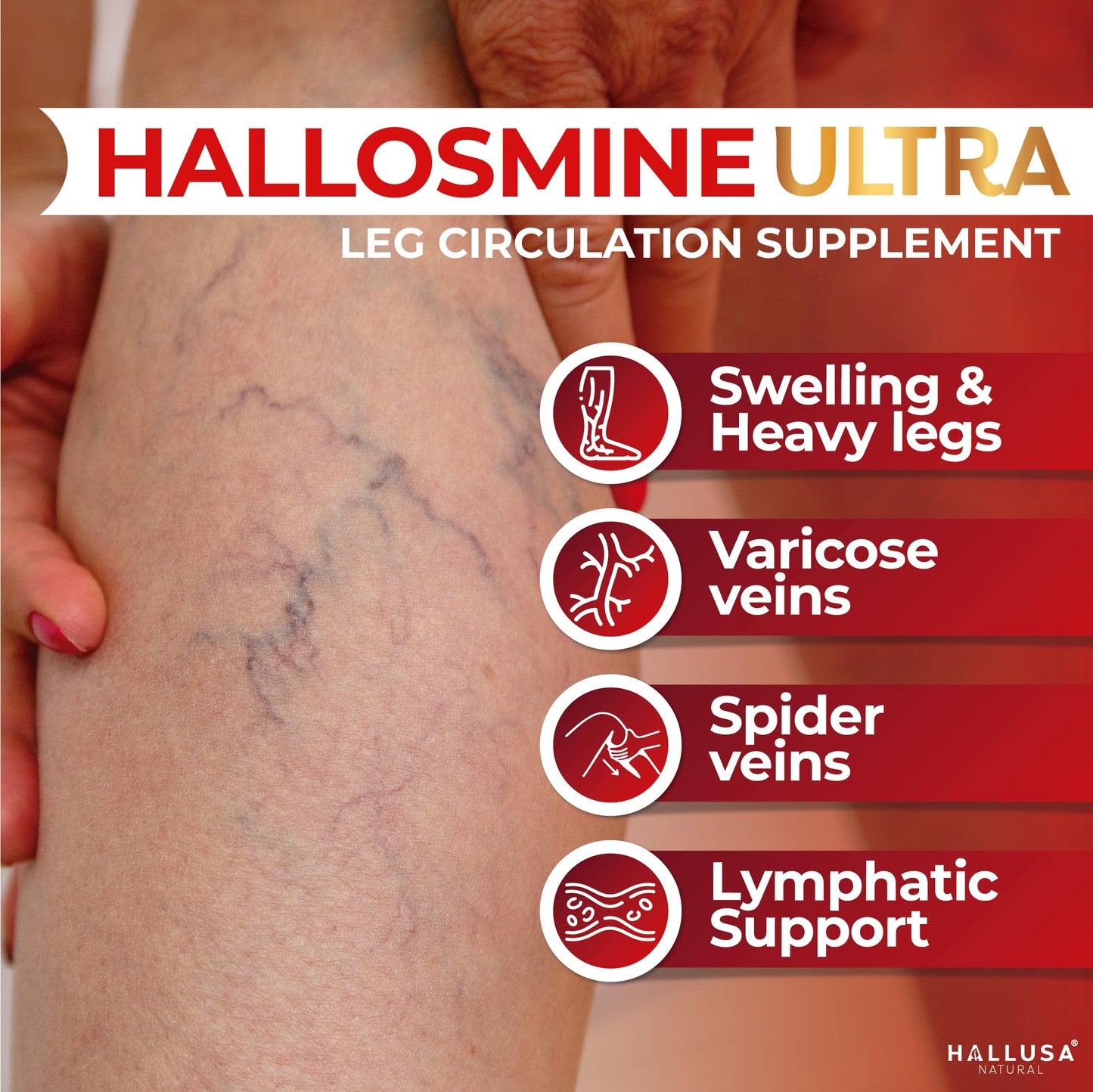 Hallusa Natural Hallosmine Ultra Diosmin 500mg & Hesperidin 150mg – Heavy Legs & Vein Support, 60 Caps