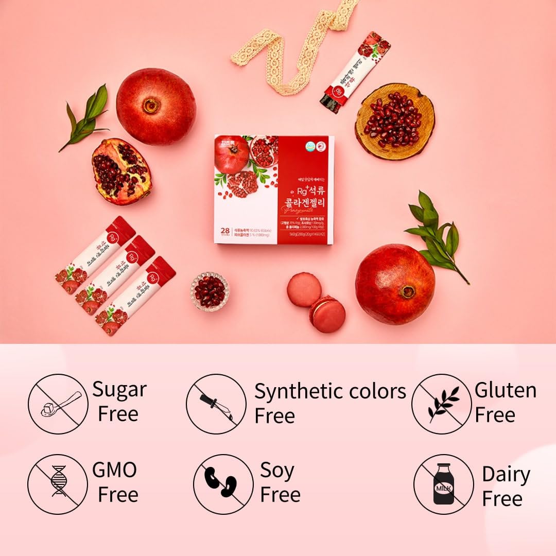 HAMCHOROK RG+ Anti-Aging Pomegranate Collagen Jelly – 60 Sticks (20g Each) with Ginseng, Vitamin C & E