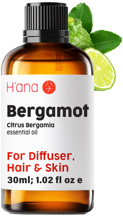H'ana Bergamot Essential Oil - 1.02 Fl Oz | Hair, Skin, Diffuser, Aromatherapy, DIY Candle & Soap Making