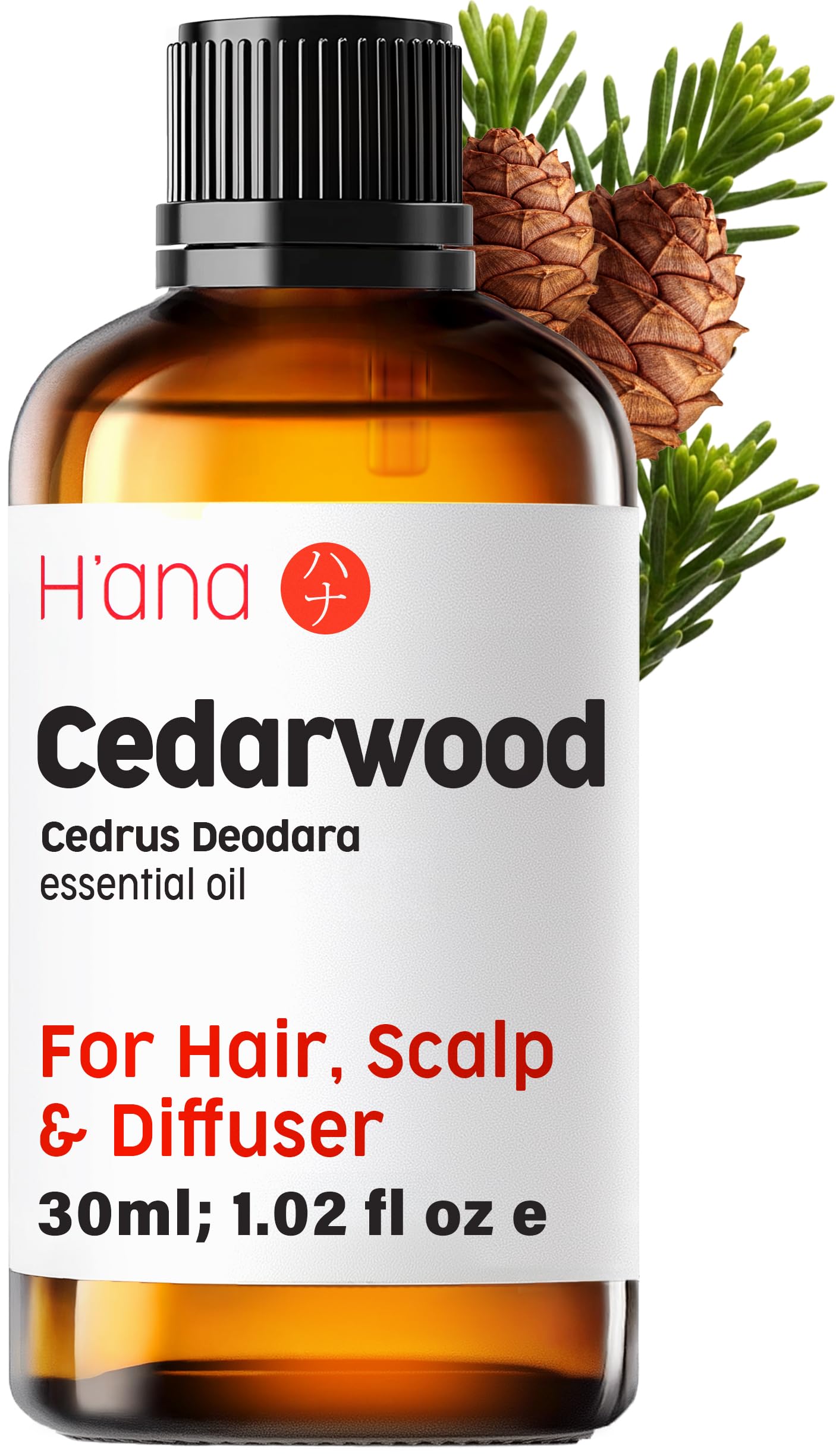 H'ana Cedarwood Essential Oil - 1.02 Fl Oz - for Hair, Skin, Diffuser, Aromatherapy, DIY Candle & Soap Making