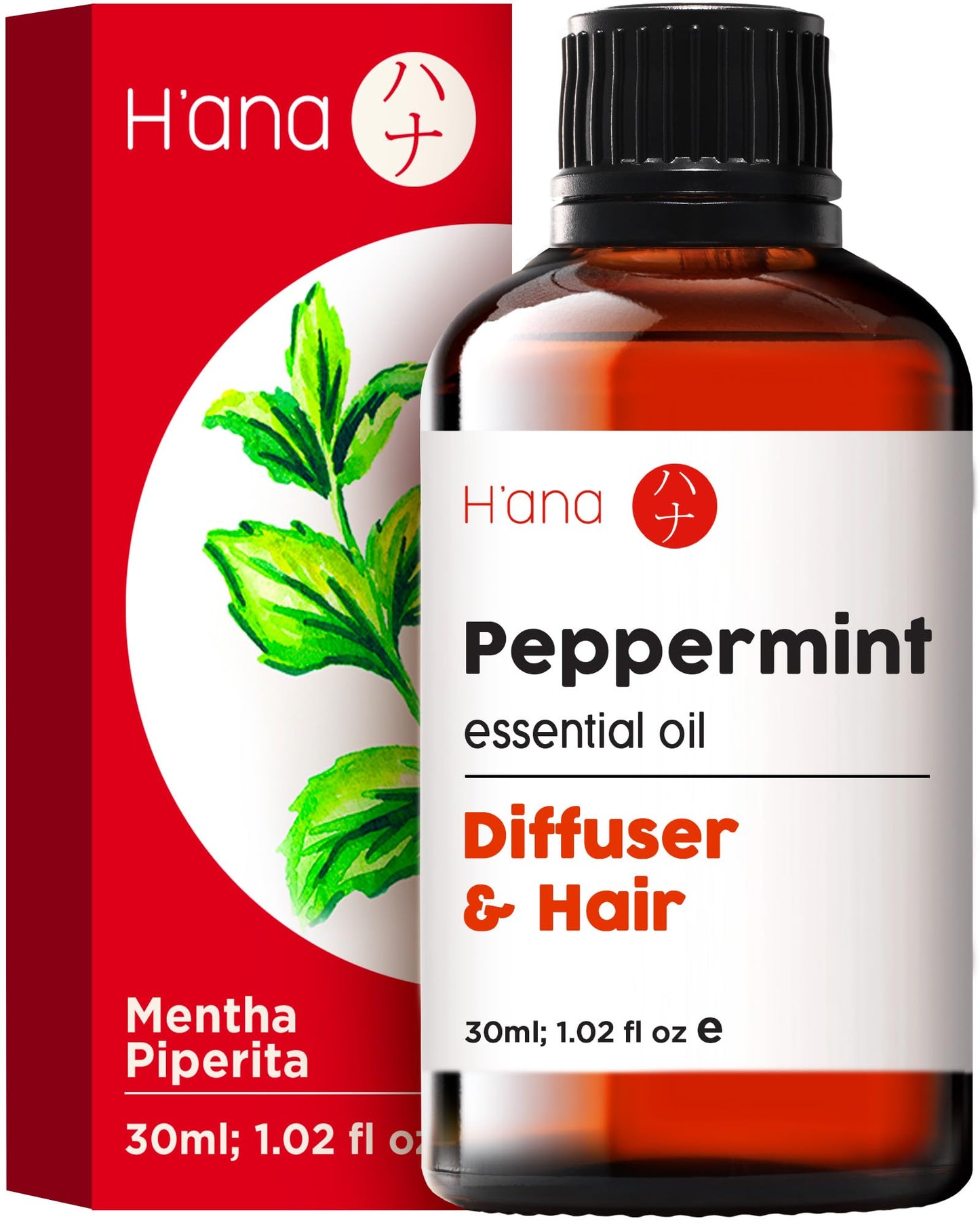 H'ana Peppermint Essential Oil 1.02 fl oz – Hair, Skin, Diffuser & Aromatherapy