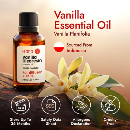 H'ana Vanilla Essential Oil - 1.02 Fl Oz | For Hair, Skin, Diffuser, Aromatherapy, DIY Candle & Soap Making