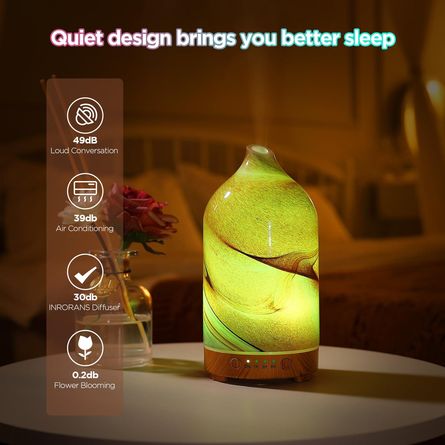Hand Blown Glass Essential Oil Diffuser – Ultrasonic Cool Mist, Auto Shut-Off, 7-Color Night Light