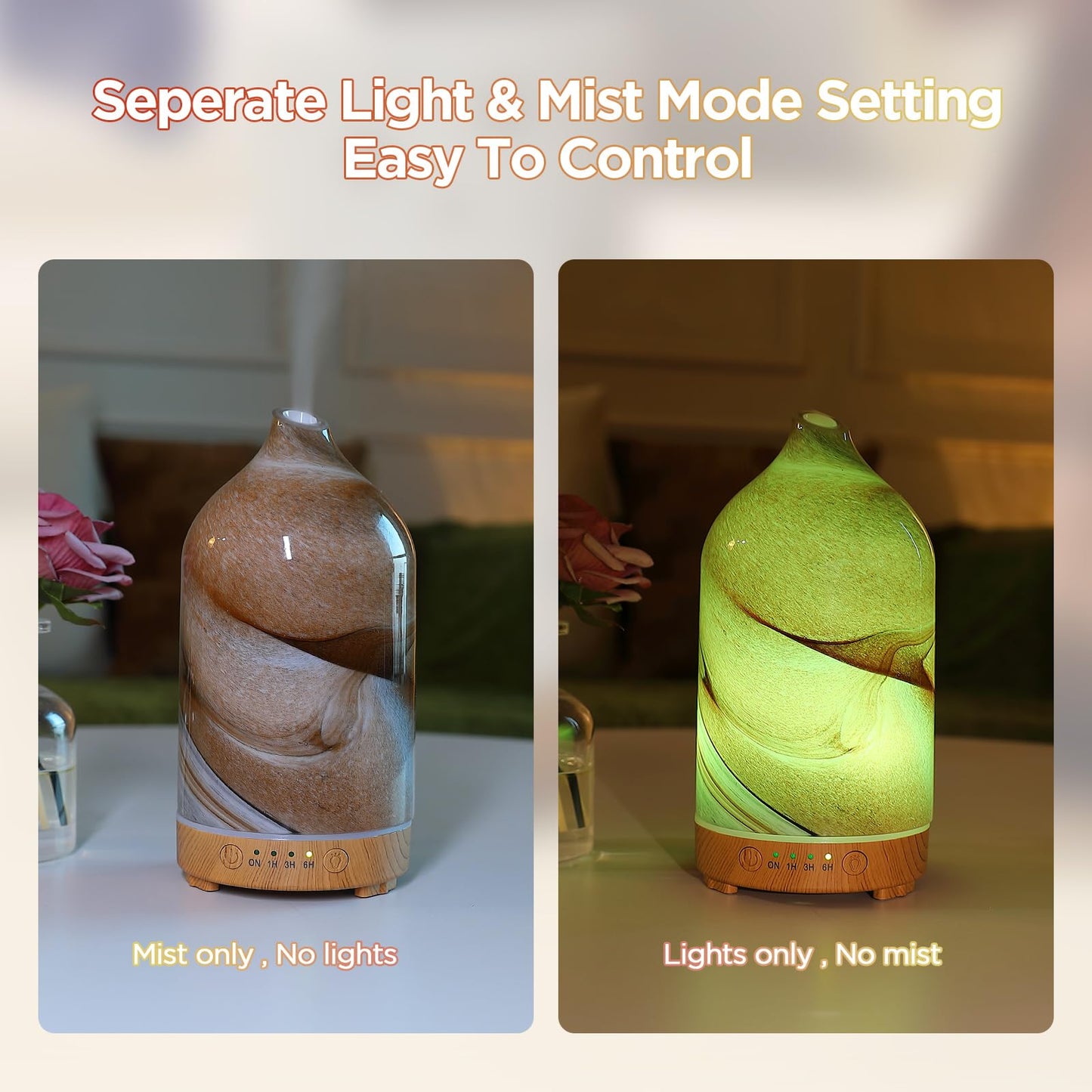 Hand Blown Glass Essential Oil Diffuser – Ultrasonic Cool Mist, Auto Shut-Off, 7-Color Night Light