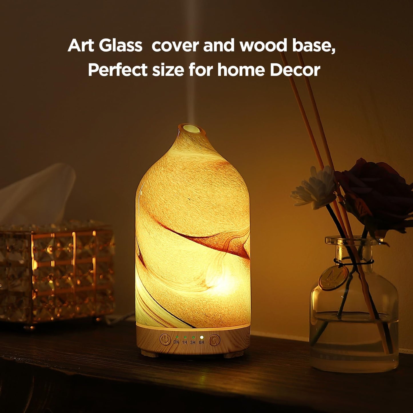 Hand Blown Glass Essential Oil Diffuser – Ultrasonic Cool Mist, Auto Shut-Off, 7-Color Night Light